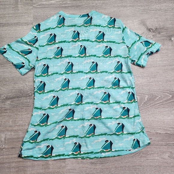 70s 80s VINTAGE Made in Korea Cruise Ship Boat Water Pattern T Shirt Top Large - Picture 7 of 12